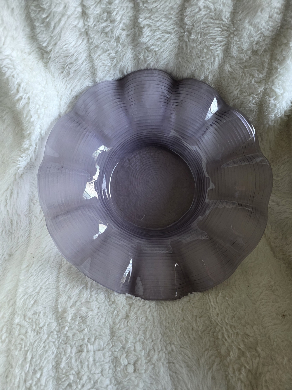 Vintage Mikasa Scalloped Glass Serving Bowl in Frosted Light Purple